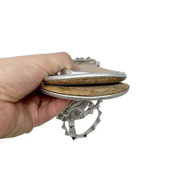 Valentino Garavani Silver Rockstud Flat Sandals Studded Leather Size 37.5 - Picture 10 of 10